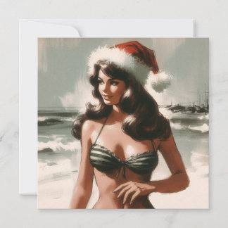 Cartes Pour Fêtes Annuelles Fille Vintage en Bikini et Chapeau de Père Noël Ép