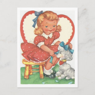 Cartes Pour Fêtes Annuelles Fille vintage et caniche Valentine