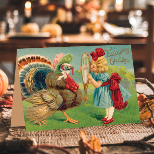 Cartes Pour Fêtes Annuelles Fille Vintage Et Déguisement De Dinde Pour Thanksg