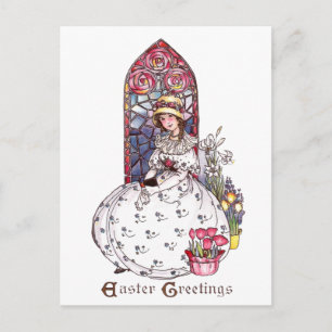 Cartes Pour Fêtes Annuelles Fille, Vitre Vitrée, Tulipes Vintage Pâques