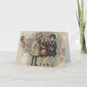 Cartes Pour Fêtes Annuelles Filles Patinage sur glace Neige Frozen Pond