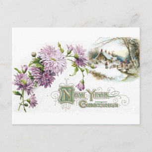 Cartes Pour Fêtes Annuelles Filles pourpres Nouvel An Vintage avec Vignette