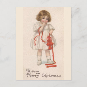 Cartes Pour Fêtes Annuelles Fillette Vintage Avec Ruban De Noël