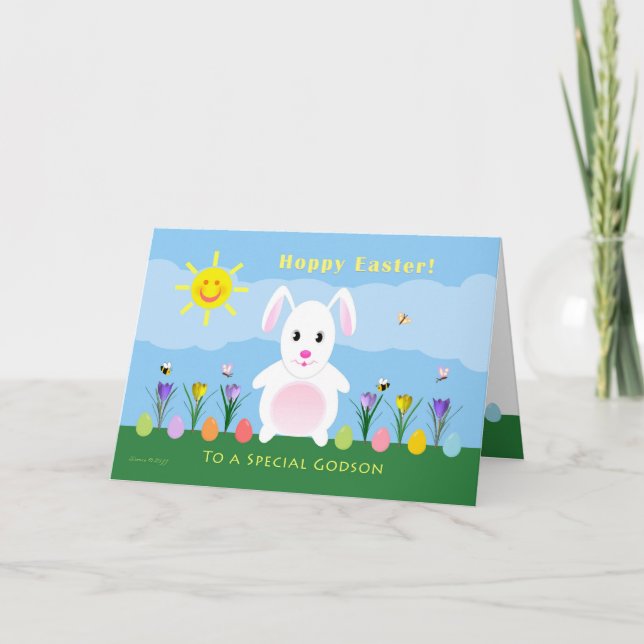 Cartes Pour Fêtes Annuelles Filleul Pâques de houblon - lapin de Pâques (Devant)