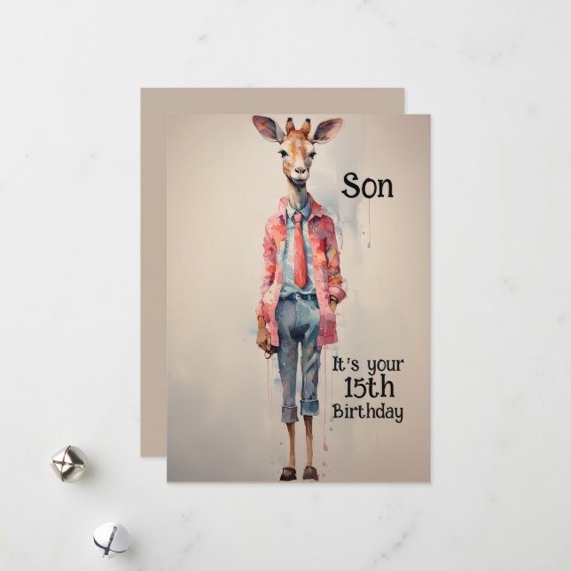Cartes Pour Fêtes Annuelles Fils 15e anniversaire Giraffe Abstraite (Devant/Arrière en situation)