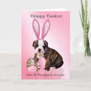 Cartes Pour Fêtes Annuelles Fils et belle-fille chiot de Pâques Bulldog mignon