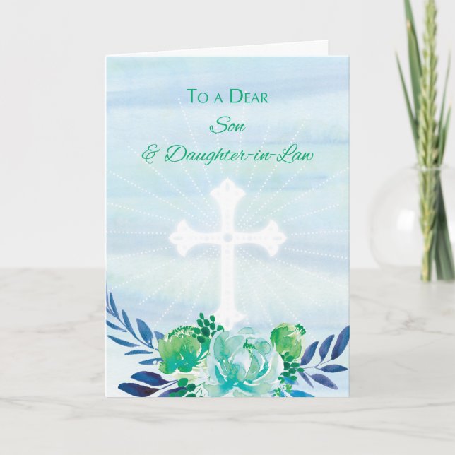 Cartes Pour Fêtes Annuelles Fils et belle-fille Fleurs bleues Turquoises Pâque (Devant)