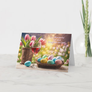 Cartes Pour Fêtes Annuelles Fils et belle-fille Joyeuses Pâques Vin