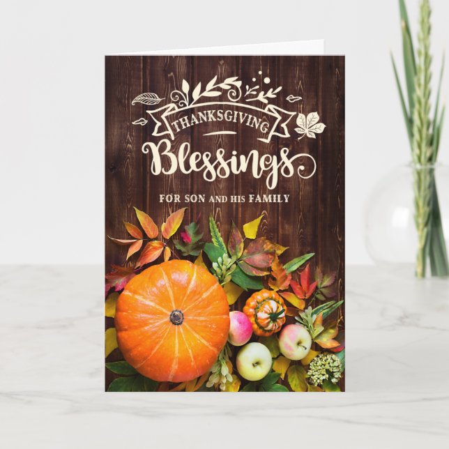 Cartes Pour Fêtes Annuelles Fils et famille Thanksgiving Bénédictions Citrouil (Devant)