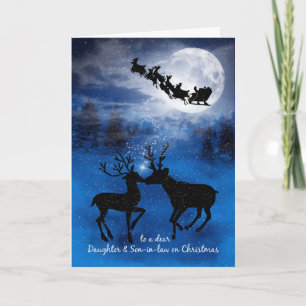 Cartes Pour Fêtes Annuelles Fils et fille en droit Baiser Reindeer Noël