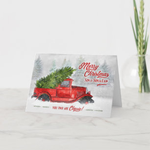 Cartes Pour Fêtes Annuelles Fils et Fils en droit Camion classique Noël