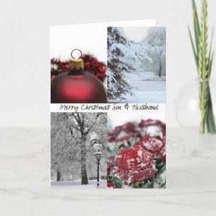 Cartes Pour Fêtes Annuelles Fils et mari Noël Rouge Collage hiver