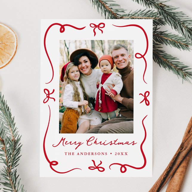Cartes Pour Fêtes Annuelles Fils rouges à main fantaisie 2 Photo Noël (Créateur téléchargé)