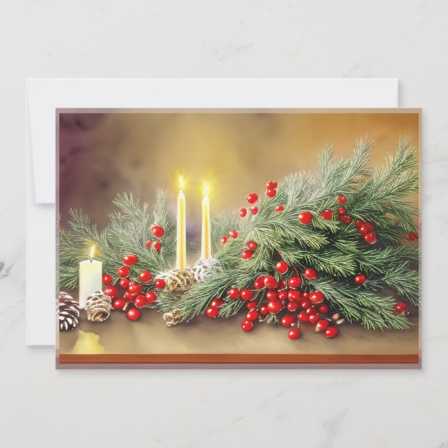 Cartes Pour Fêtes Annuelles Fir baies et bougies budget Noël (Devant)
