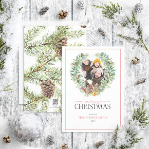 Cartes Pour Fêtes Annuelles Fir Cone Berry Wreath Joyeux Noël Photo
