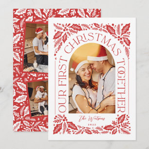 Cartes Pour Fêtes Annuelles First Christmas Together Arch Red 3 Photo Collage