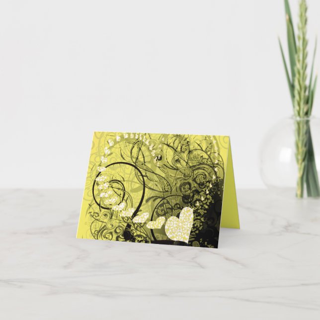 Cartes Pour Fêtes Annuelles Fissures du coeur jaune (Devant)