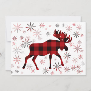 Cartes Pour Fêtes Annuelles Flacon de neige des plaids rouges de l'orignal de 
