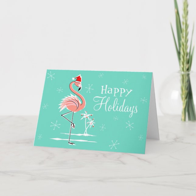 Cartes Pour Fêtes Annuelles Flamant rose de Noël Joyeux vacances horizontales (Devant)