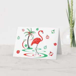 Cartes Pour Fêtes Annuelles Flamant rose de Noël rouge paysage