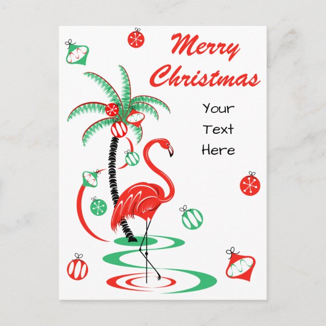 Cartes Pour Fêtes Annuelles Flamant rose de Noël rouge portrait texte (Devant)
