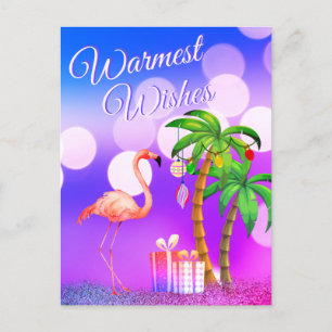 Cartes Pour Fêtes Annuelles Flamant rose des voeux les plus chaleureux Plage t