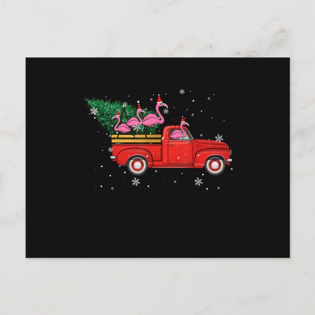Cartes Pour Fêtes Annuelles Flamant rose équitation Camion Rouge Noël Noël Noë (Devant)