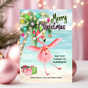 Cartes Pour Fêtes Annuelles Flamant rose Palm Tree Plage tropicale Noël
