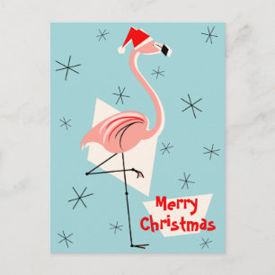 Cartes Pour Fêtes Annuelles Flamant rose Père Noël Blue Joyeux portrait de Noë