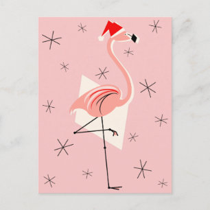 Cartes Pour Fêtes Annuelles Flamant rose Père Noël Portrait rose