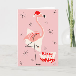 Cartes Pour Fêtes Annuelles Flamant rose Père Noël Rose Joyeuses Fêtes