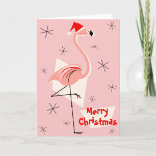 Cartes Pour Fêtes Annuelles Flamant rose Père Noël Rose Joyeux Noël