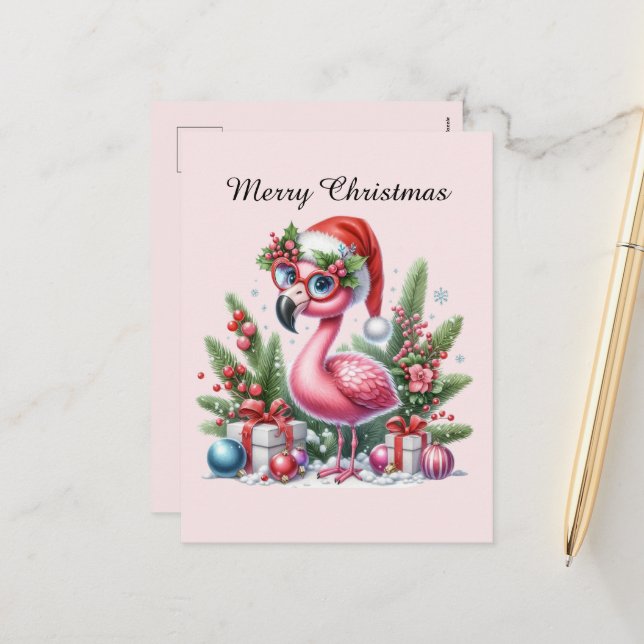 Cartes Pour Fêtes Annuelles flamant rose personnalisable Joyeux Noël (Devant/Arrière en situation)