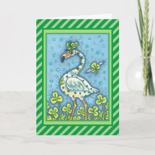 CARTES POUR FÊTES ANNUELLES FLAMANT ROSE POLKA DOT VERT, FUNNY ST. JOUR DE PAT
