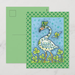 CARTES POUR FÊTES ANNUELLES FLAMANT ROSE POLKA DOT VERT, FUNNY ST. JOUR DE PAT