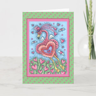 Cartes Pour Fêtes Annuelles Flamant rose ROSE CUPIDE ET COEURS DE VOL VALENTIN