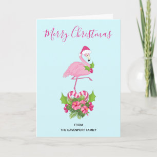 Cartes Pour Fêtes Annuelles Flamant rose rose en Santa Hat avec Sucre de canne