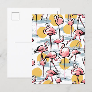 Cartes Pour Fêtes Annuelles Flamant rose rose et coucher de soleil | Tango tro