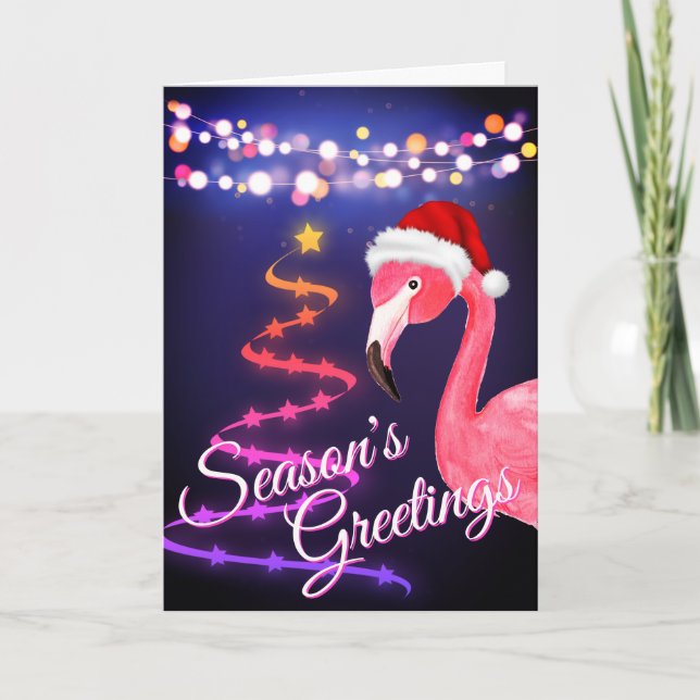 Cartes Pour Fêtes Annuelles Flamant rose rose Festive Tropical Beach Noël (Devant)
