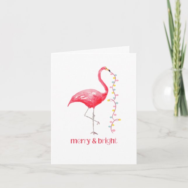 Cartes Pour Fêtes Annuelles Flamant rose rose Noël Retro Tropical (Devant)