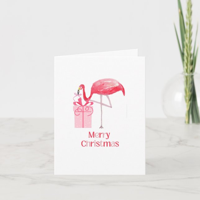 Cartes Pour Fêtes Annuelles Flamant rose rose Noël Retro Tropical Holiday (Devant)