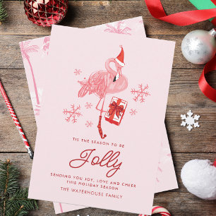 Cartes Pour Fêtes Annuelles Flamant rose rose Script Plage tropicale Noël