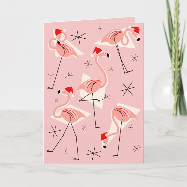 Cartes Pour Fêtes Annuelles Flamant rose Santas rose Joyeux Vacances rose (Devant)