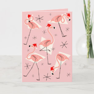 Cartes Pour Fêtes Annuelles Flamant rose Santas rose Joyeux Vacances rose