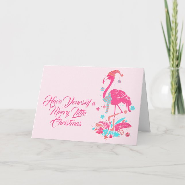 Cartes Pour Fêtes Annuelles Flamant rose Tropical Beach voeux de Noël (Devant)