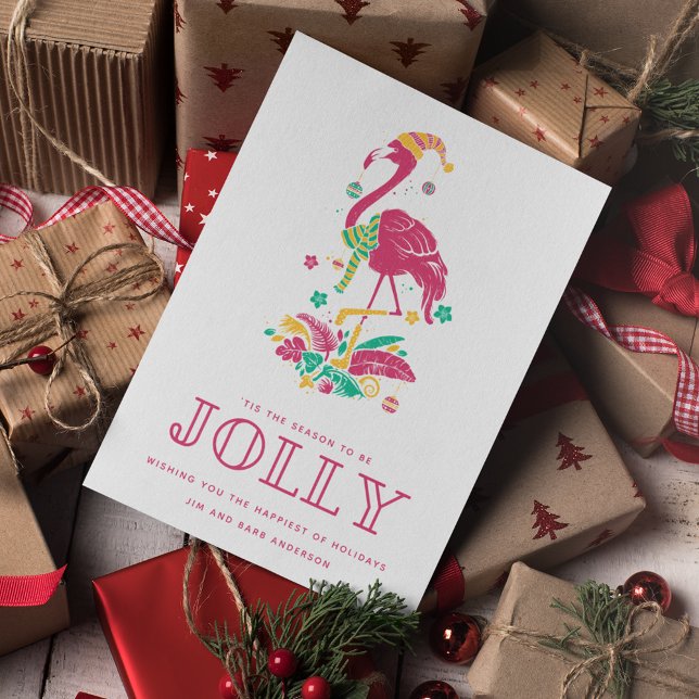 Cartes Pour Fêtes Annuelles Flamant rose tropical Florida Beach Noël (Tropical Flamingo Florida Beach Christmas Holiday)