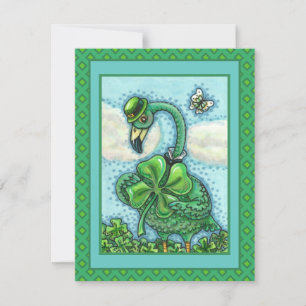 CARTES POUR FÊTES ANNUELLES FLAMANT ROSE VERT IRLANDAIS, HAPPY ST. PLAT DE LA 