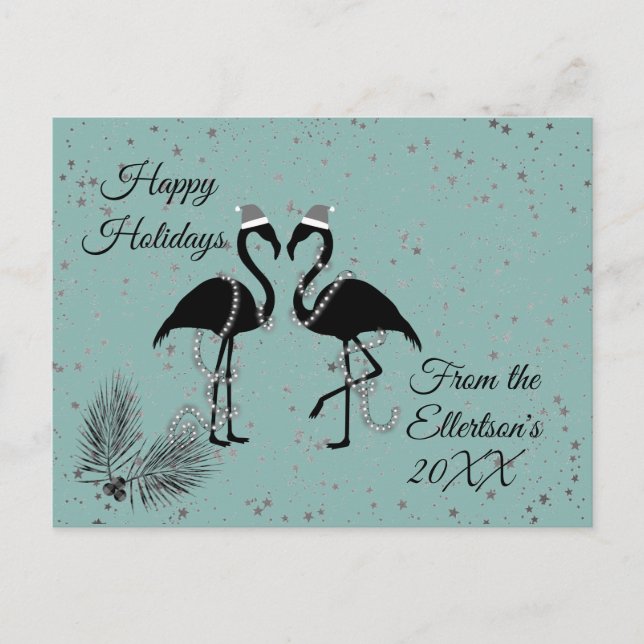 Cartes Pour Fêtes Annuelles Flamants roses amusants Étoiles de Noël (Devant)