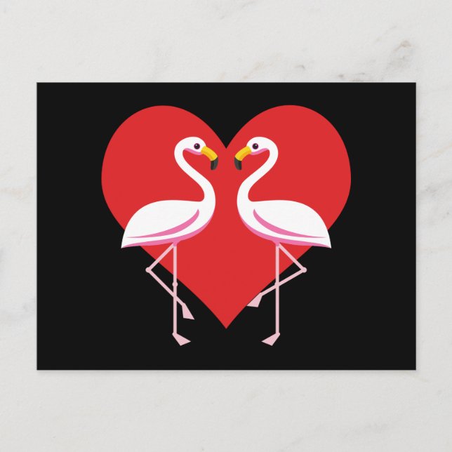 Cartes Pour Fêtes Annuelles Flamants roses blancs mignons rose avec coeur roug (Devant)