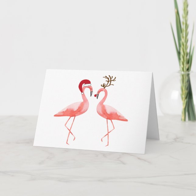 Cartes Pour Fêtes Annuelles Flamants roses Père Noël et Noël de Rudolph (Devant)